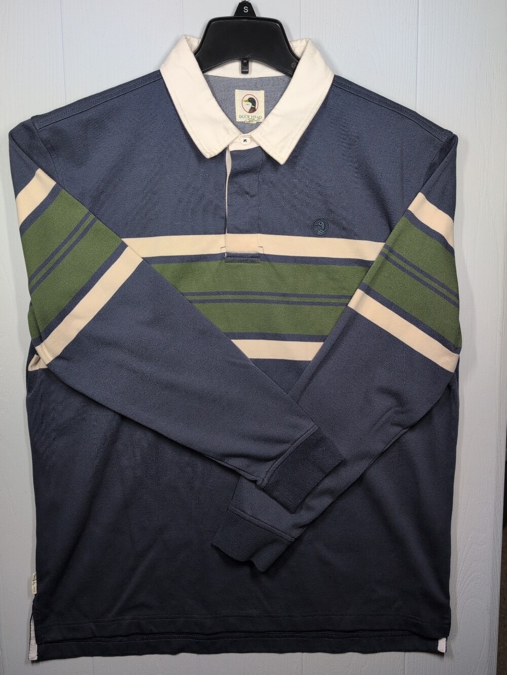 Duck Head Men's Legacy Rugby Style Long Sleeve Striped Polo Shirt Size L Navy